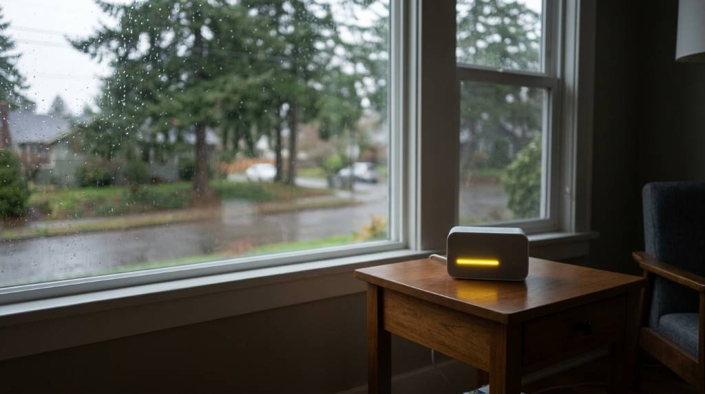 Healthy indoor air quality setup in a Portland home living room